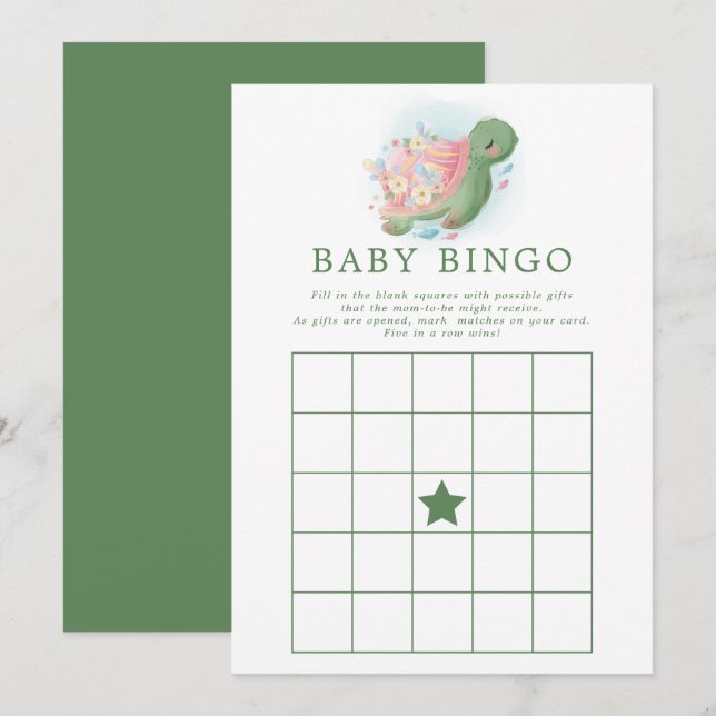 Convites Jogo de Bingo para Chá de Bebê com Tartaruga Marin (Frente/Verso)