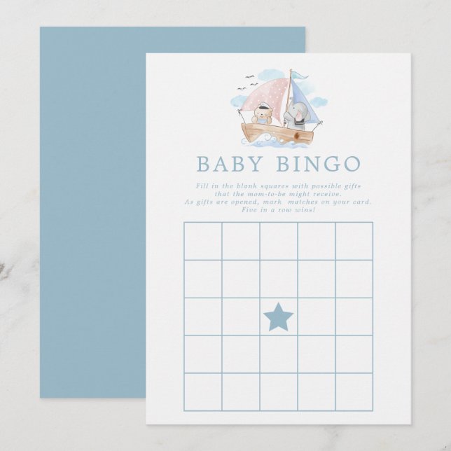 Convites Jogo de Bingo para Chá de Bebê com Urso Elefante M (Frente/Verso)