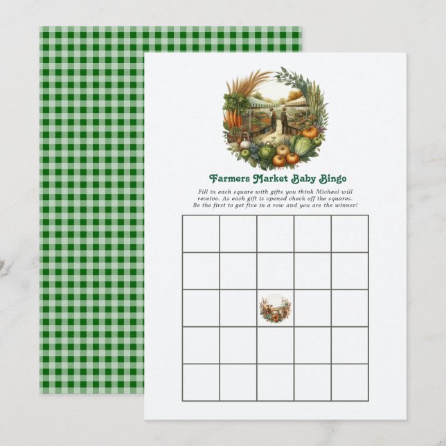 Convites Jogo de Bingo para Chá de Bebê no Mercado de Agric (Frente/Verso)