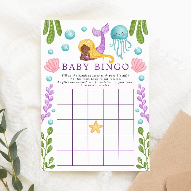 Convites Jogo de Bingo para Chá de Bebê Oceano Sereia Afric (Criador carregado)