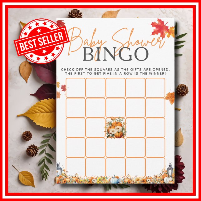 Convites Jogo de BINGO para Chá de Bebê Um Pequeno Abobrinh (Baby Shower BINGO Game A Little Pumpkin is on the Way Fall Autumn Floral Watercolor Invitation )