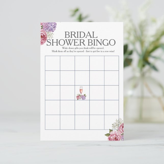 Convites Jogo de Bingo para Chá de Noiva com flores de Pros (Em pé/Frente)