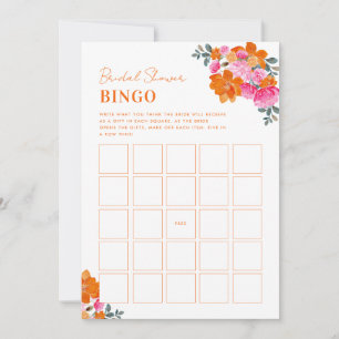 Convites Jogo de Bingo para Chá de Noiva com Flores Laranja