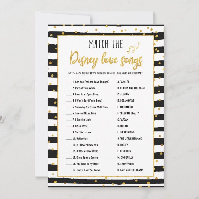 Convites Jogo de Canções de Amor do chá de panela | Dourada (Frente)