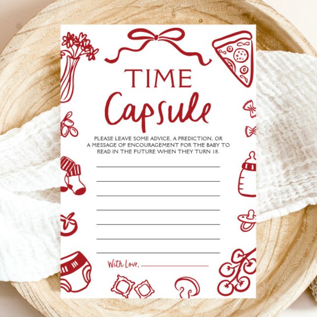 Convites Jogo de Cápsula do Tempo para Chás de Bebê Italian (Hand Drawn Italian Baby Shower Time Capsule Game)