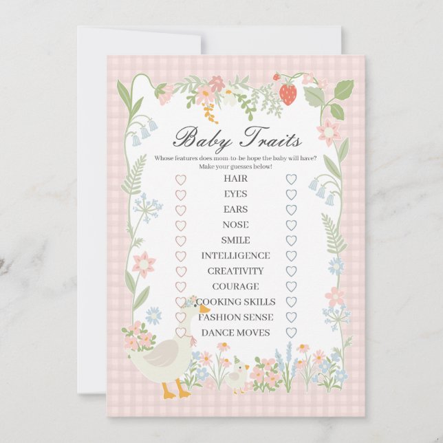 Convites Jogo de Características de Bebê Floral Xadrez Gans (Frente)