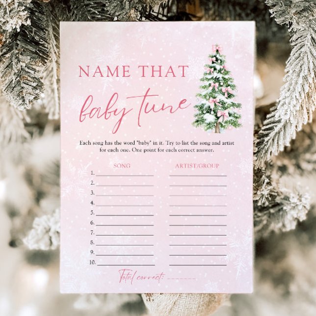 Convites Jogo de Chá de Bebê 'Adivinhe a Música do Bebê de  (Pink Bows Christmas Name That Baby Tune Baby Shower Game)