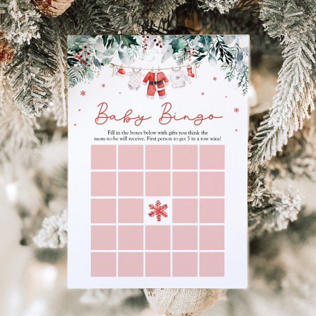Convites Jogo de Chá de Bebê Bingo Santa Bebê Natal Vermelh (Watercolor Red Christmas Santa Baby Bingo Baby Shower Game)
