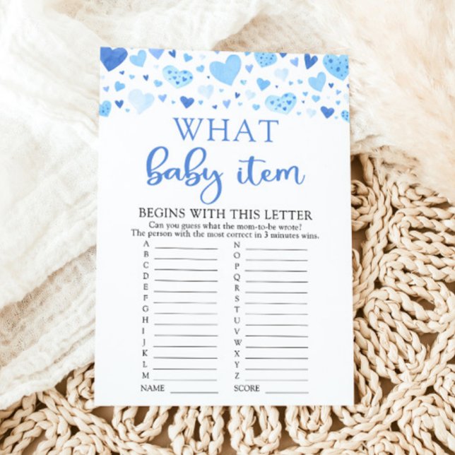 Convites Jogo de Chá de Bebê Blue Valentine Qual Item de Be (Watercolor Cute Blue Hearts Valentine Sweetheart February Boy What Baby Item Baby Baby Shower Game)