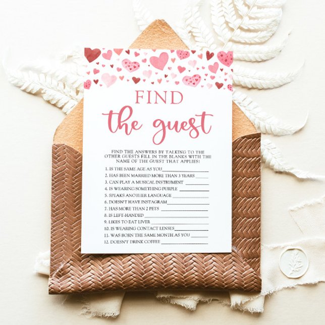 Convites Jogo de Chá de Bebê Corações de São Valentim Encon (Watercolor Cute Pink Red Hearts Valentine A Little Sweetheart Girl Find The Guest Baby Shower Game)