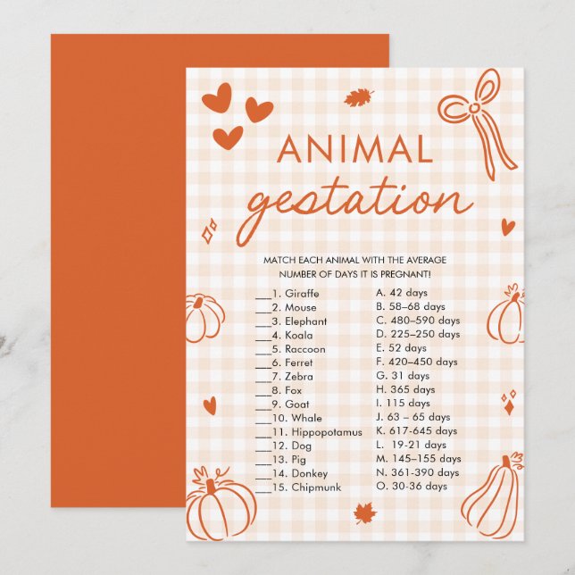 Convites Jogo de Chá de Bebê da Gestação de Animais de Abób (Frente/Verso)