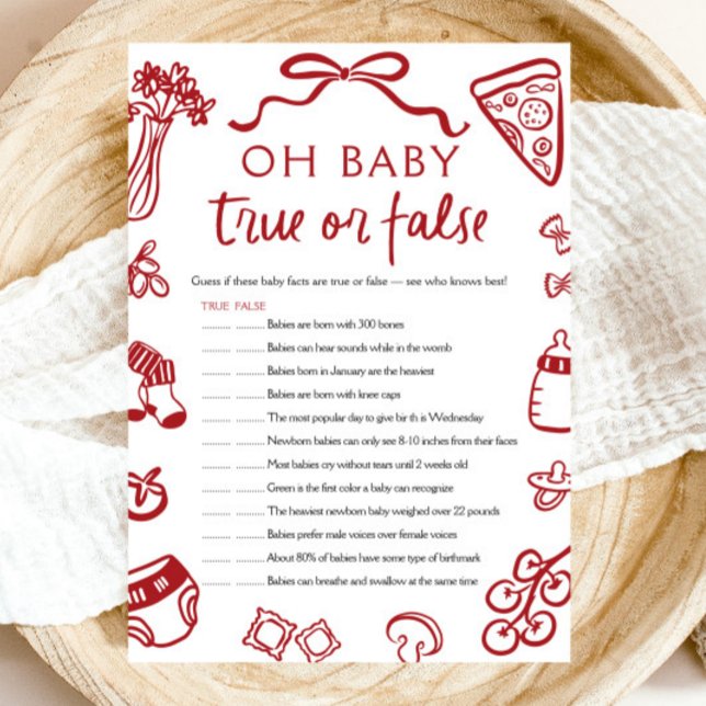 Convites Jogo de Chá de Bebê Desenhado à Mão Oh Baby Verdad (Hand Drawn Oh Baby True or False Baby Shower Game)