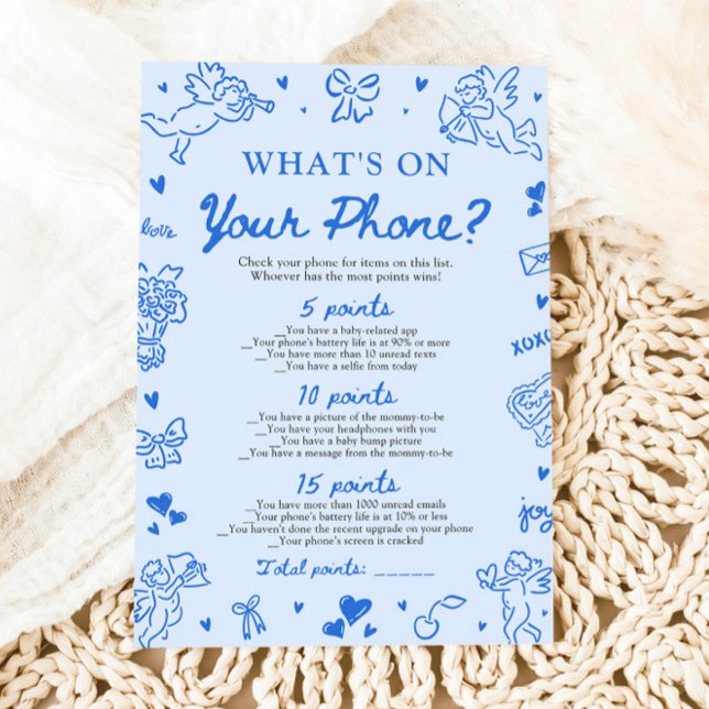 Convites Jogo de Chá de Bebê 'O Que Está no Seu Celular' De (Hand Drawn What's on Your Phone Baby Shower Game)