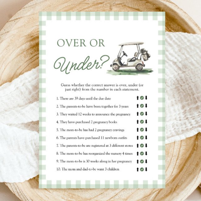 Convites Jogo de Chá de Bebê Over ou Under em Verde Salvia  (Sage Green Golf Over Or Under Baby Shower Game)