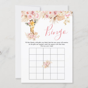 Convites Jogo de Chá de fraldas Bingo Blush Pink Boho Giraf