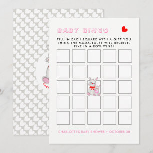 Convites Jogo de Chá de fraldas Bingo de Coelhos Coelhinho