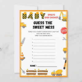 Convites Jogo de Chá de fraldas de Construção - Nome Editáv