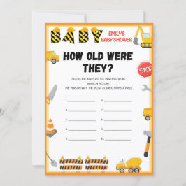 Convites Jogo de Chá de fraldas de Construção - Nome Editáv