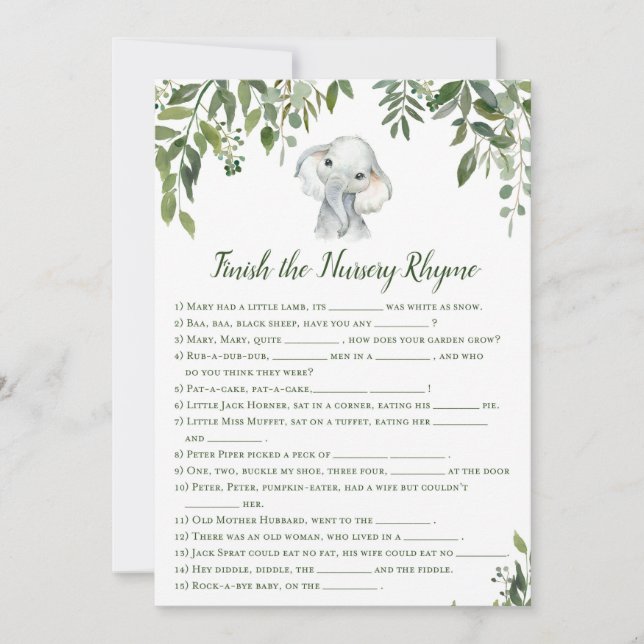 Convites Jogo de Chá de fraldas de elefante com resposta de (Frente)