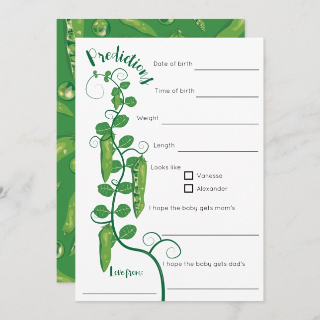 Convites Jogo de chá de fraldas de ervilha doce (Frente/Verso)