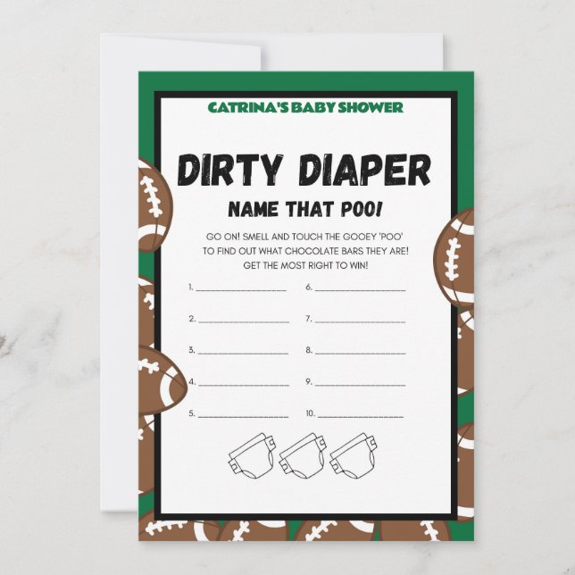 Convites Jogo de Chá de fraldas de futebol, Futebol - Nome  (Frente)