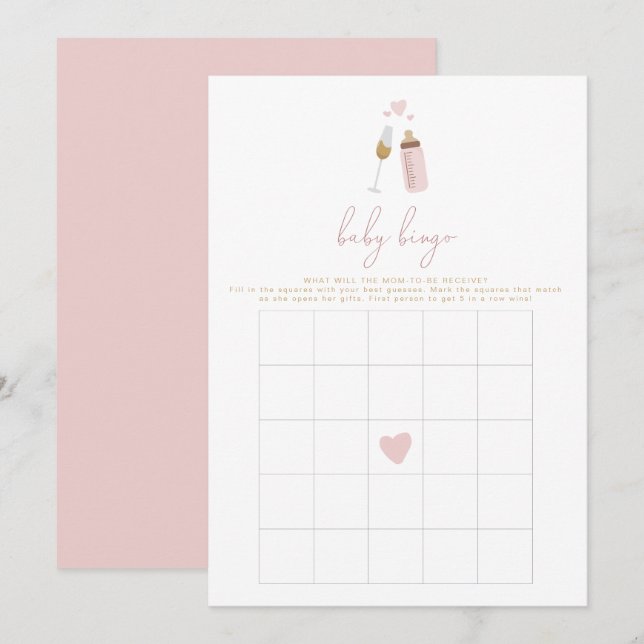 Convites Jogo de Chá de fraldas de Garrafas Rosa ANDI (Frente/Verso)