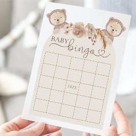 Convites Jogo de Chá de fraldas do Boho Teddy Bear Bingo