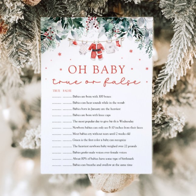 Convites Jogo de Chá de fraldas Falso ou Verdadeiro de Nata (Watercolor Cute Santa Christmas Oh Baby True or False Baby Shower Game )