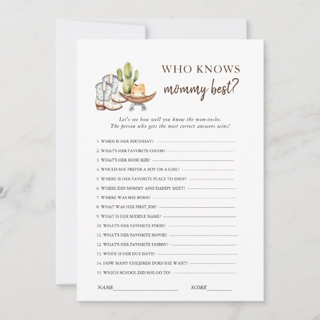 Convites Jogo de Chá de fraldas Ocidental do Cowboy (Frente)