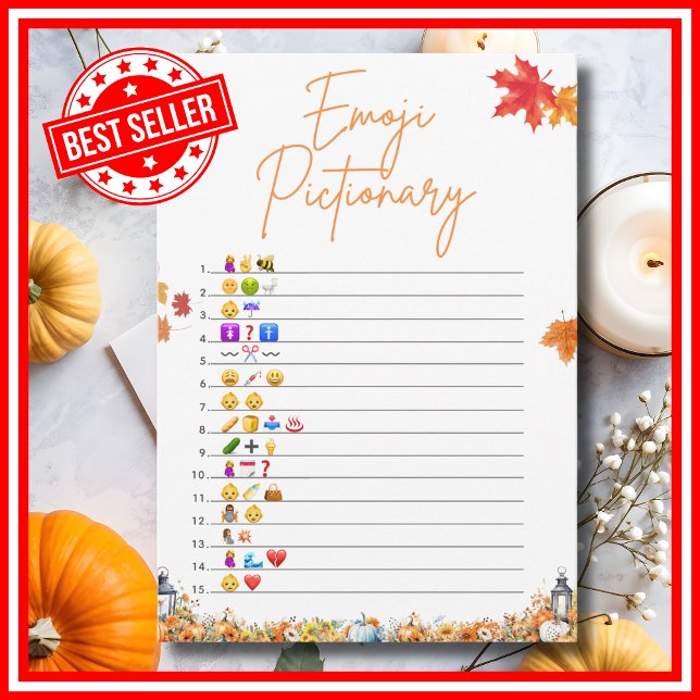 Convites Jogo de Chá de fraldas PICCIONAL EMOJI Um Pouco De (EMOJI PICTIONARY Easy Baby Shower Game A Little Pumpkin is on the Way Theme )