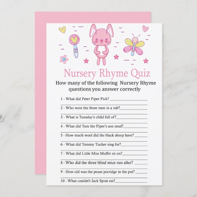 Nursery Rhyme Quiz jogo de Chá de fraldas com Resp