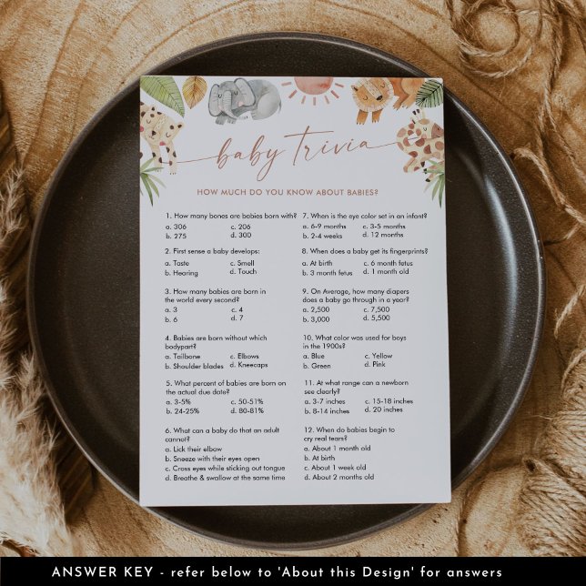 Convites Jogo de Chá de fraldas SAFARI Baby Trivia (Criador carregado)