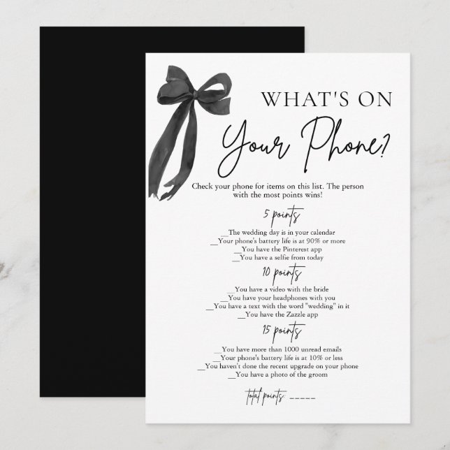 Convites Jogo de Chá de Noiva Black Bow What's On Your Phon (Frente/Verso)