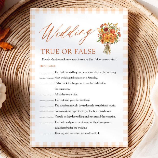Convites Jogo de Chá de Noiva de Casamento de Outono Verdad (Fall Wedding True or False Bridal Shower Game)