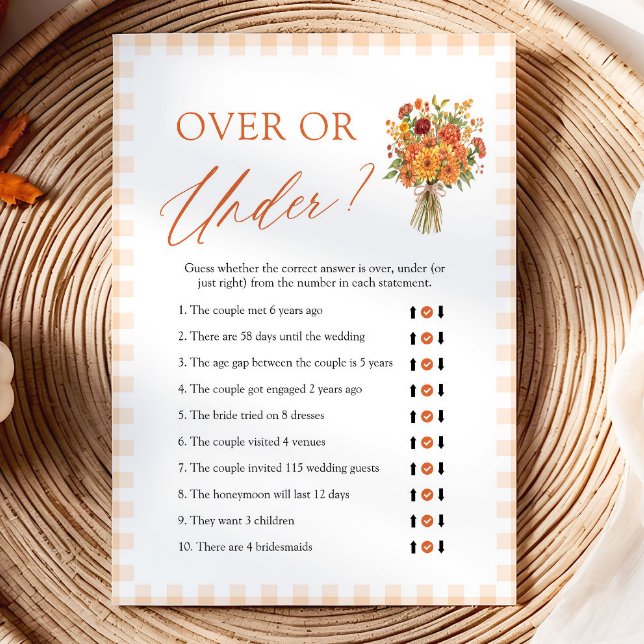 Convites Jogo de Chá de Noiva de Mercado de Outono: Acima o (Fall Market Over or Under Bridal Shower Game)