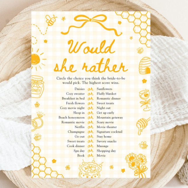 Convites Jogo de Chá de Noiva 'Honey Bee Would She Rather' (Honey Bee Would She Rather Bridal Shower Game)