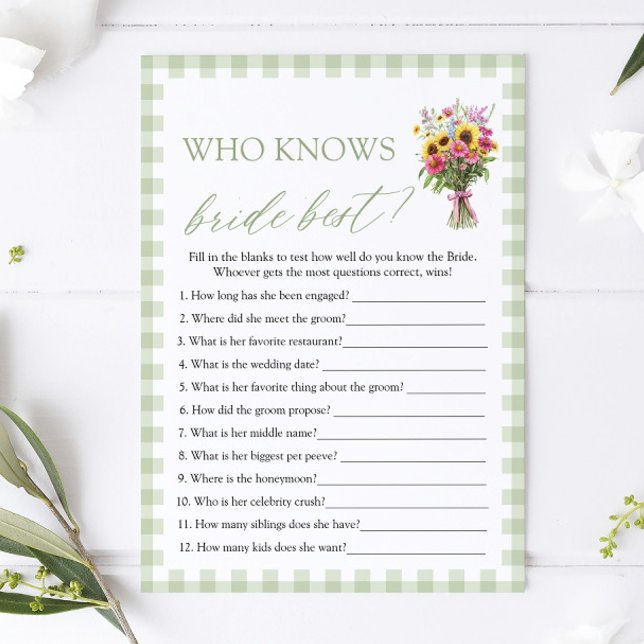 Convites Jogo de Chá de Noiva Quem Conhece Melhor a Noiva (Green Who Knows The Bride Best Bridal Shower Game)
