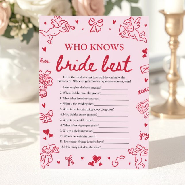 Convites Jogo de Chá de Noiva Quem Conhece Melhor a Noiva R (Pink Who Knows The Bride Best Bridal Shower Game)