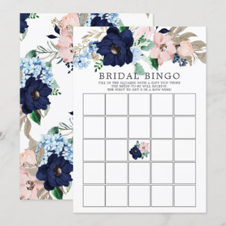 Convites Jogo de Chá de panela BINGO Floral para marinho e