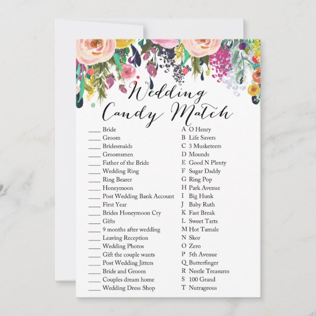 Convites Jogo de Chá de panela de Casamento de Candy Match  (Frente)