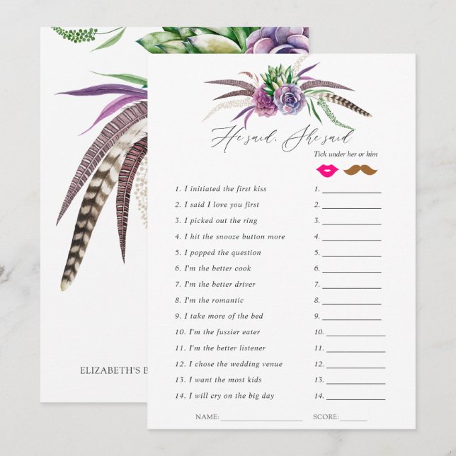 Convites Jogo de Chá de panela de Sucultos Místicos (Frente/Verso)