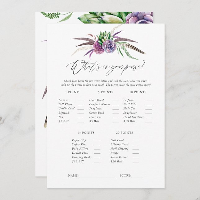 Convites Jogo de Chá de panela de Sucultos Místicos (Frente/Verso)