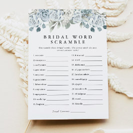 Convites Jogo de Chá de panela do Word Scramble Azul Dusty