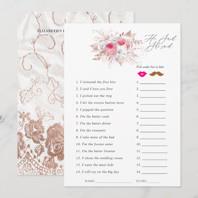 Convites Jogo de Chá de panela Floral e Lace (Frente/Verso)