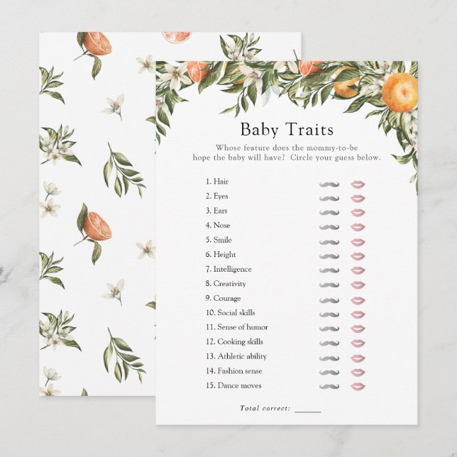 Convites Jogo de Chá de Traços de Bebê de Citrino Pequeno (Frente/Verso)