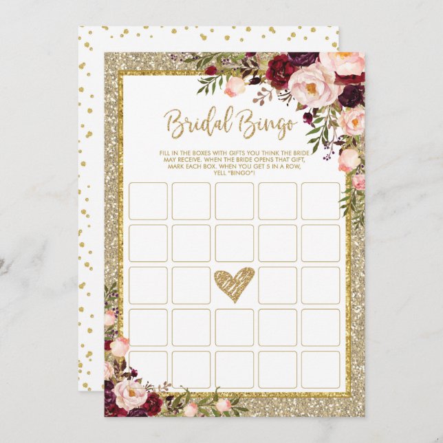 Convites Jogo de Chá Glitter Dourado Marsala (Frente/Verso)