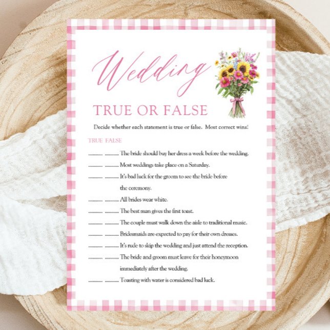 Convites Jogo de Chuva de Noiva Verdadeiro ou Falso Rosa (Pink Wedding True or False Bridal Shower Game)