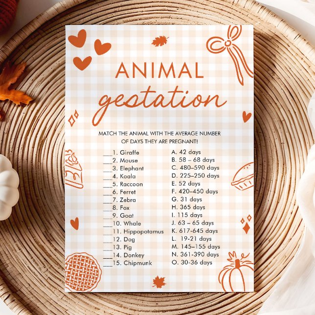 Convites Jogo de Chuvinha de Bebê Gestação de Animal Desenh (Fall Hand Drawn Animal Gestation Baby Shower Game)