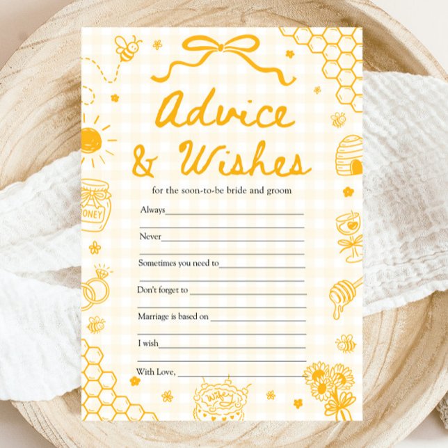 Convites Jogo de Conselhos e Desejos do Mel Abeille Xadrez  (Yellow Gingham Honey Bee Advice and Wishes Game)