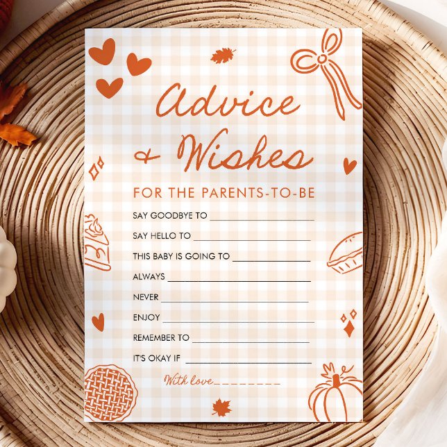 Convites Jogo de Conselhos e Desejos para Chás de Bebê Dese (Fall Hand Drawn Baby Shower Advice and Wishes Game)